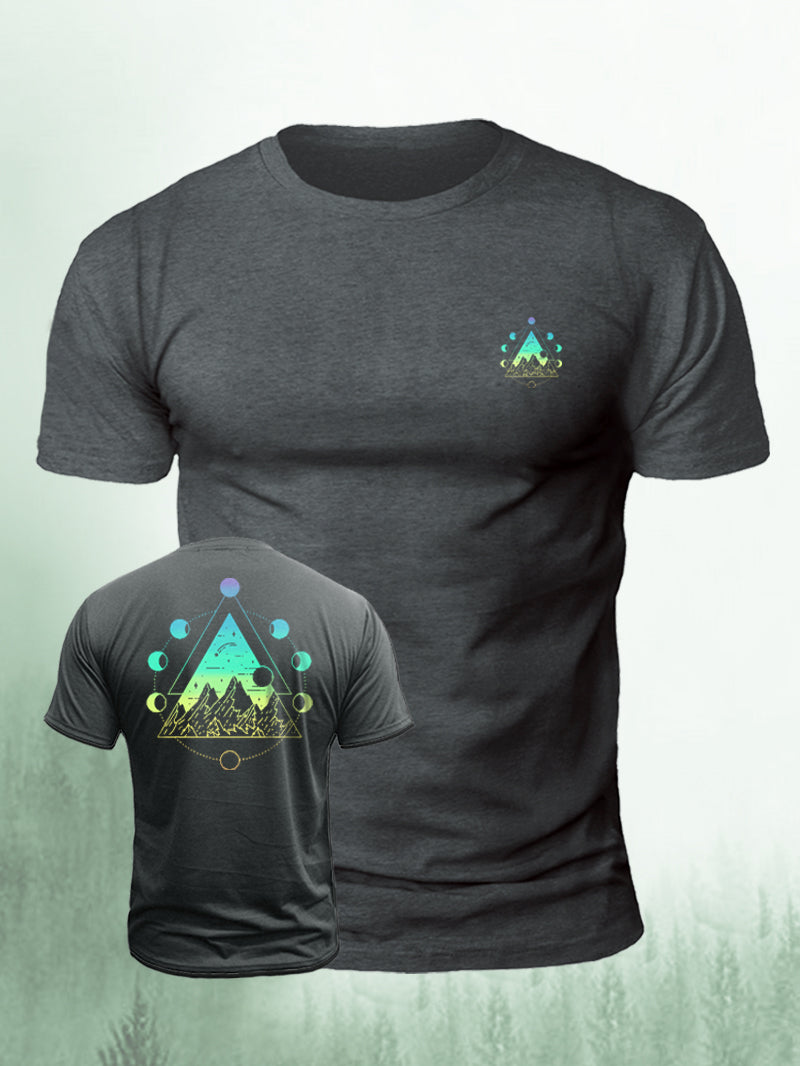 Men's Colorful Moon Pyramid Printed Short-sleeved T-shirt