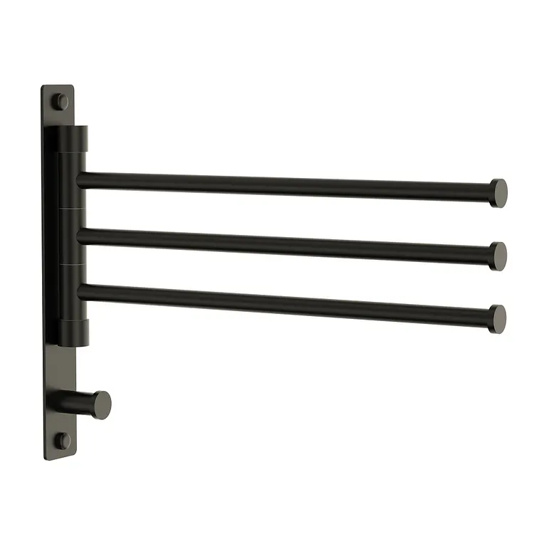 EVERSTEIN 12.5" Swivel Towel Rack with 3 Swing Arms and Bottom Hook Matte Black