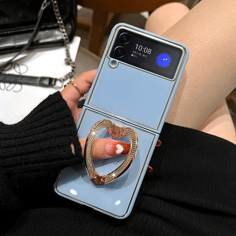 Suitable For Samsung Z flip3/4 Folding Heart Diamond Inlaid Mobile Phone Case