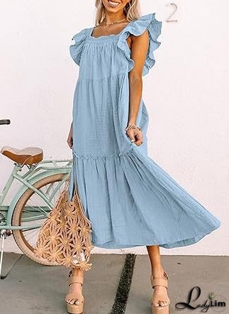 Square Collar Off-the-Shoulder Pleated Dress for Women