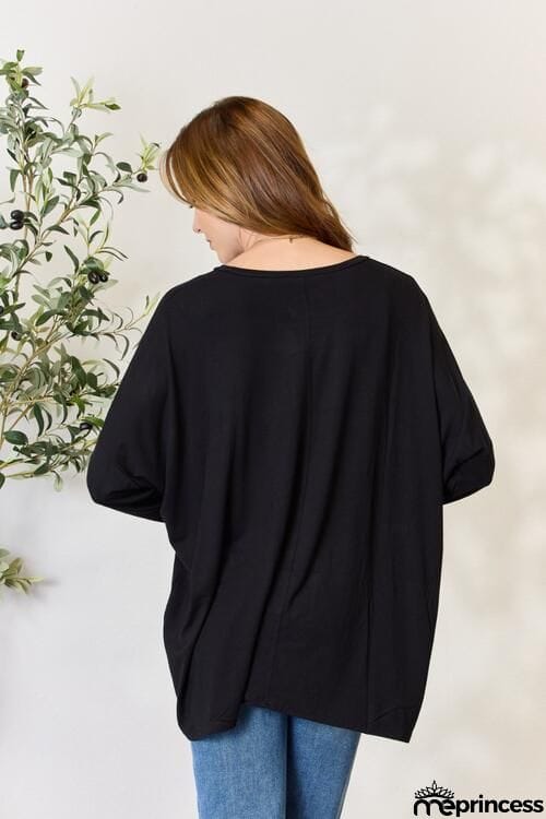Zenana Full Size Round Neck Long Sleeve Top with Pocket