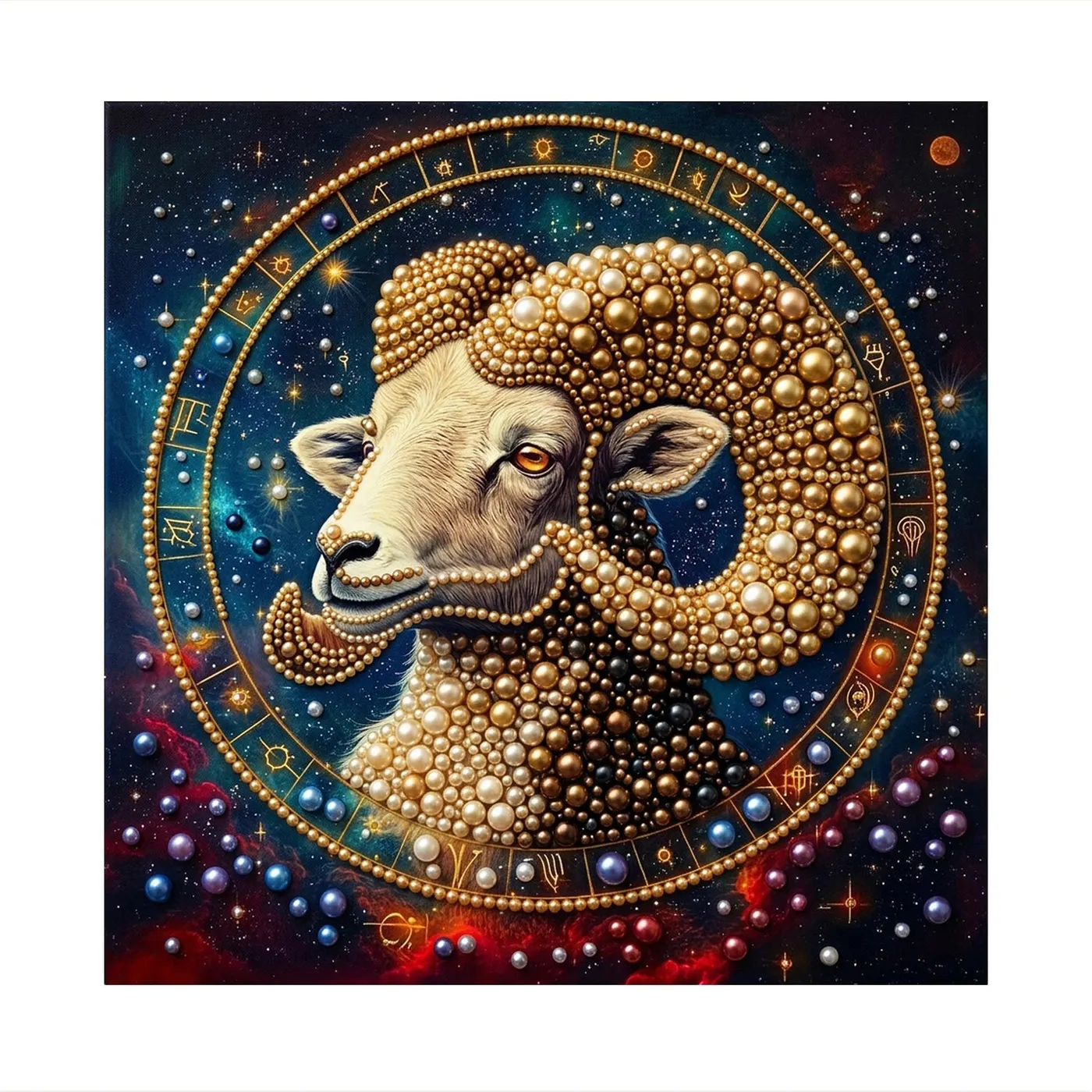 Aries Ram in Celestial Circle - Pearls Painting