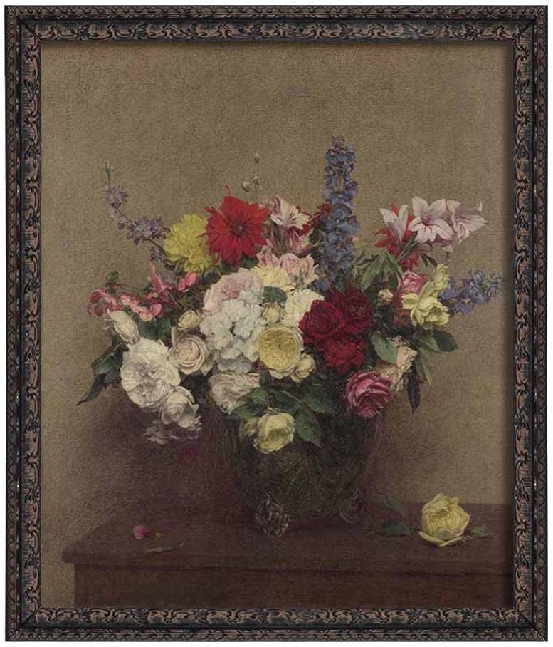 The Rosy Wealth of June Painting Poster for Bathroom Art Reproduction, Canvas Prints Picture Canvas Wall Art for Living Room Decor Framed Wall Art Black Frame,40x44cm,16 inch x17 inch  C-Black
