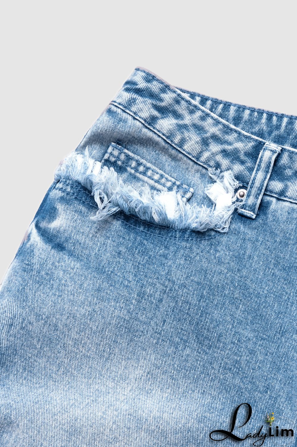 Ripped Low Waist Slant Pocket Straight Leg Jeans