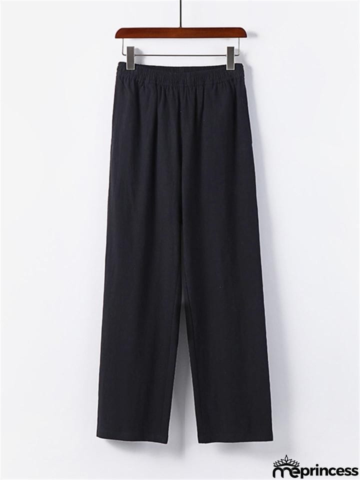 Men's Plus Size Straight Casual Simple Style Cotton And Linen Loose Pants
