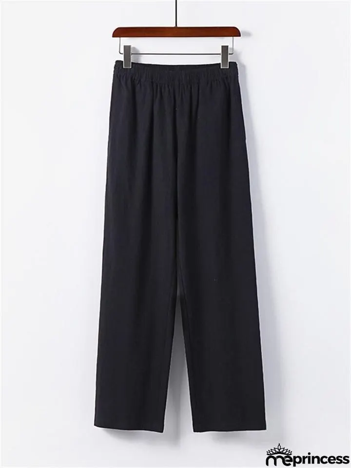 Men's Plus Size Straight Casual Simple Style Cotton And Linen Loose Pants