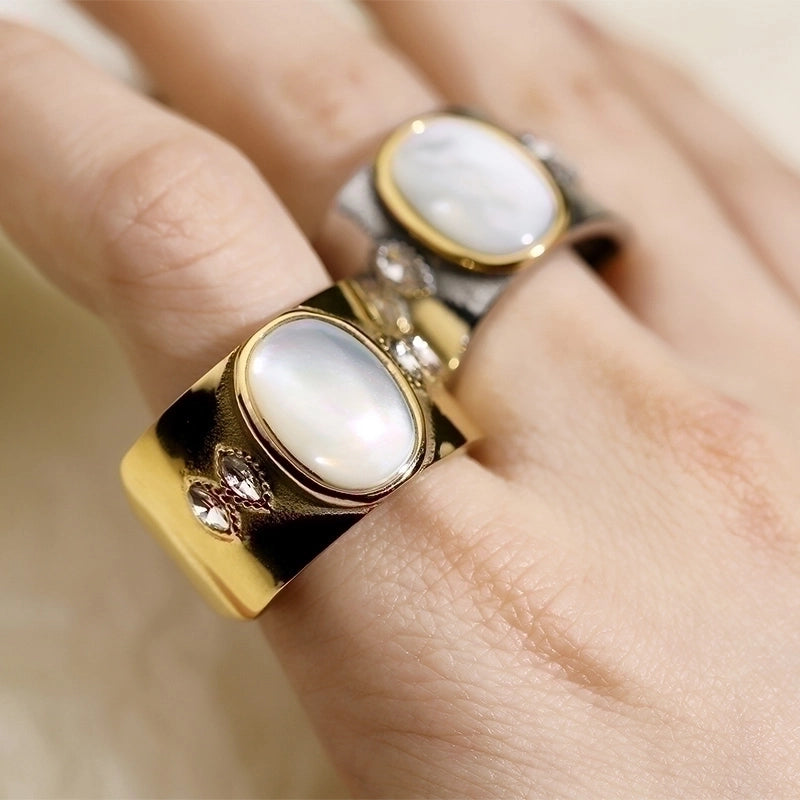 Retro Geometric Titanium Steel Rhinestones Opal 18K Gold Plated Plating Inlay Rings