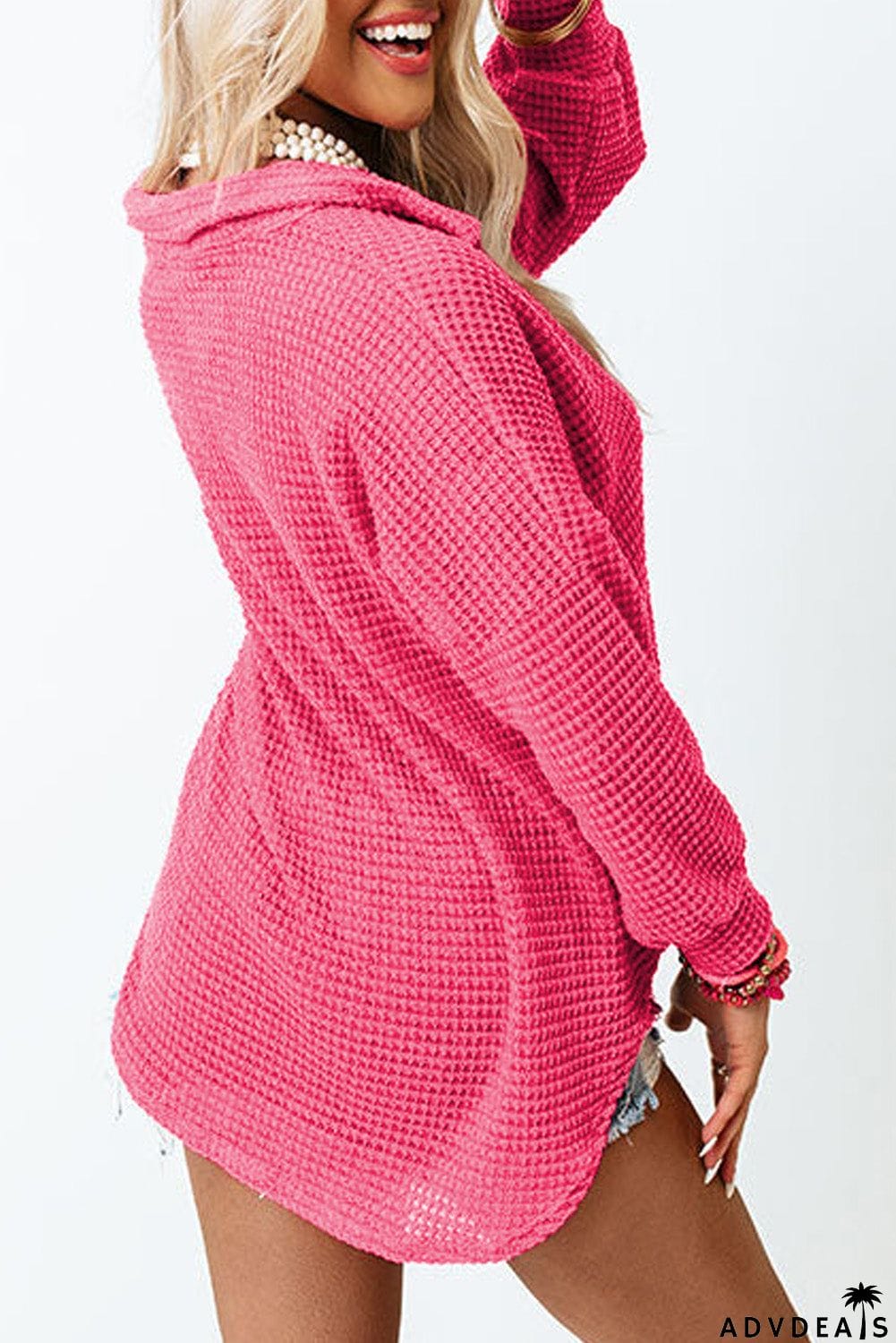 Waffle Knit Button Up Casual Shirt