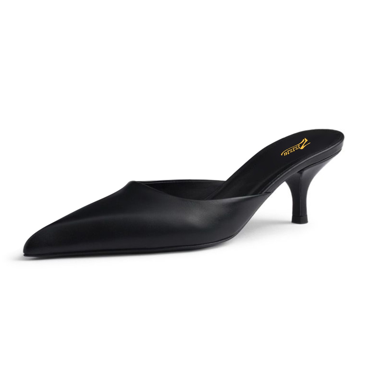 Classic Black Pointed Toe Kitten Heel Slip-On Mules for Women Nicepairs