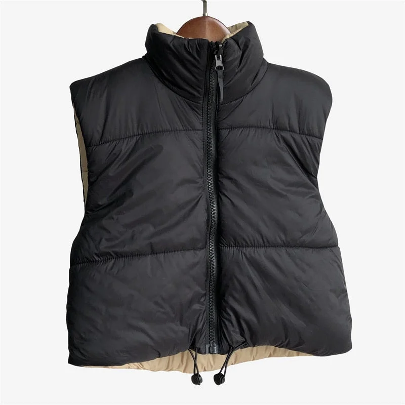 Women Sleeveless Vest Winter Cropped Vest Coat Warm Sleeveless Jacket Women Waistcoat Female Stand Collar Zipper Outerwear