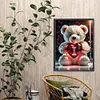 Diamond Painting -DIY Full Square Drill Heart Bear Letter I(35x45cm)