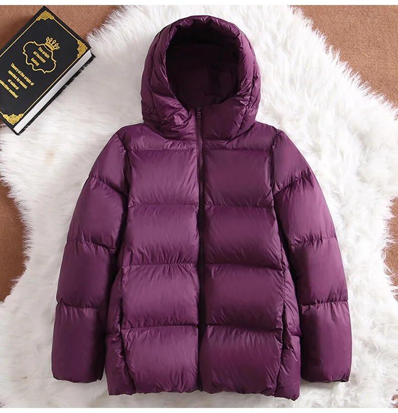 FTLZZ New Ultra Light Hooded Short Jacket Women 90% White Duck Down Coat Casual Windbreak Parkers Lightweight Warm Snow Outwear