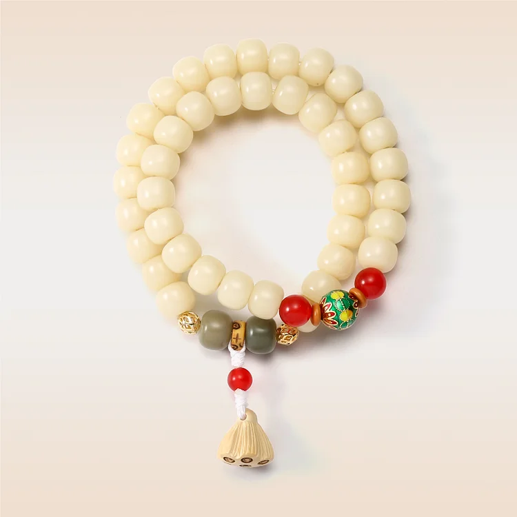 White Jade Bodhi Lotus Bracelet