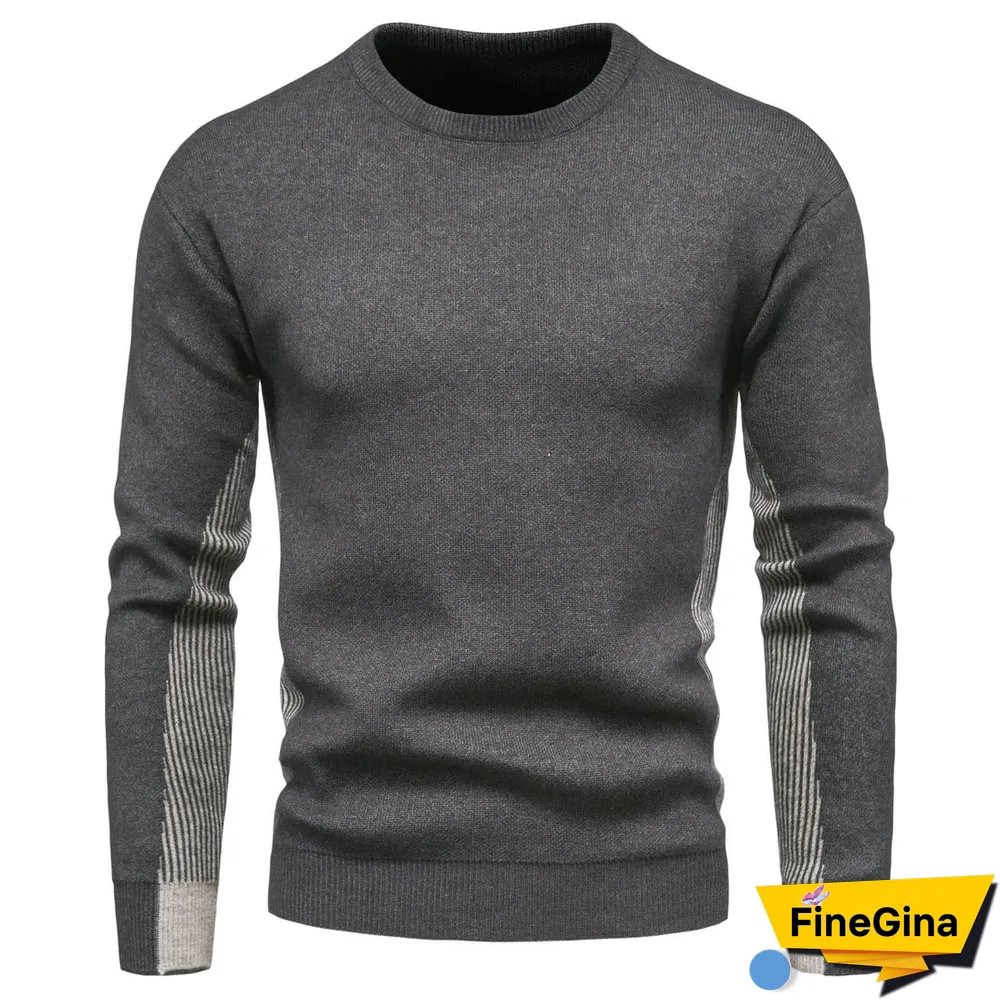 Round Neck Contrast Color Men's Sweater