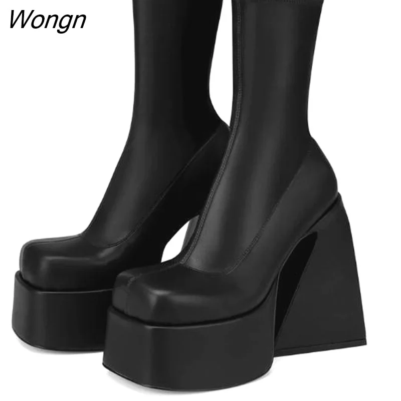 Wongn Punk Style Gothic Chunky Platform Ankle Boots For Women Autumn Winter Shoes Ladies High Heels Short Boots Booties