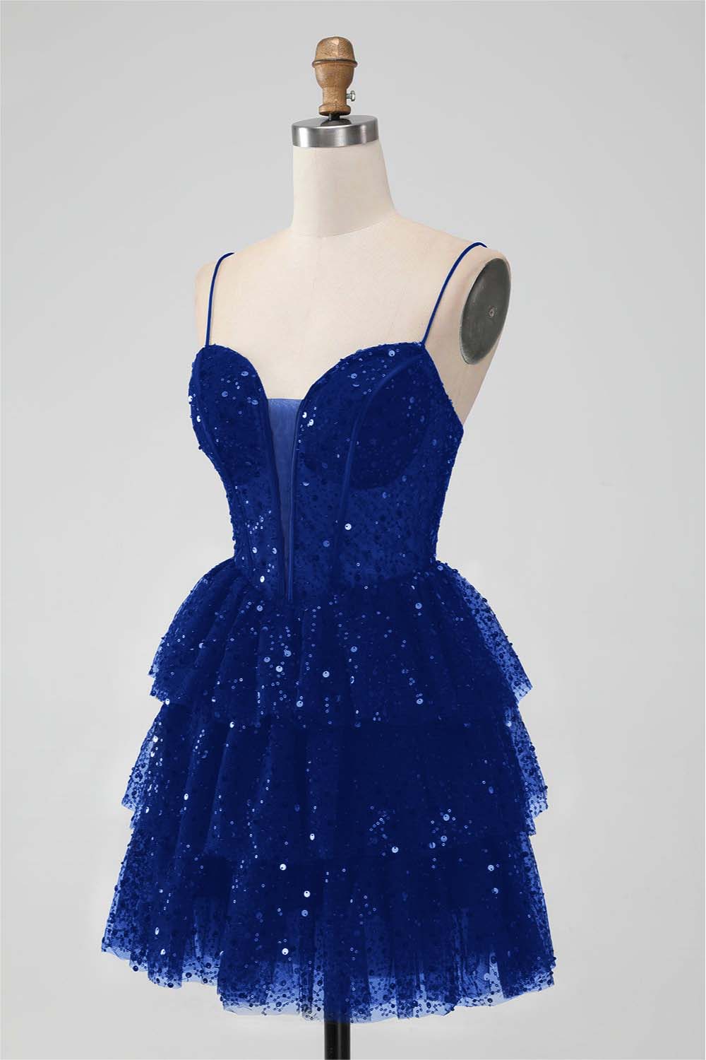 Daisda Shinning Black Sequins Spaghetti Strap Sleeveless Short Homecoming Dress with Beadings