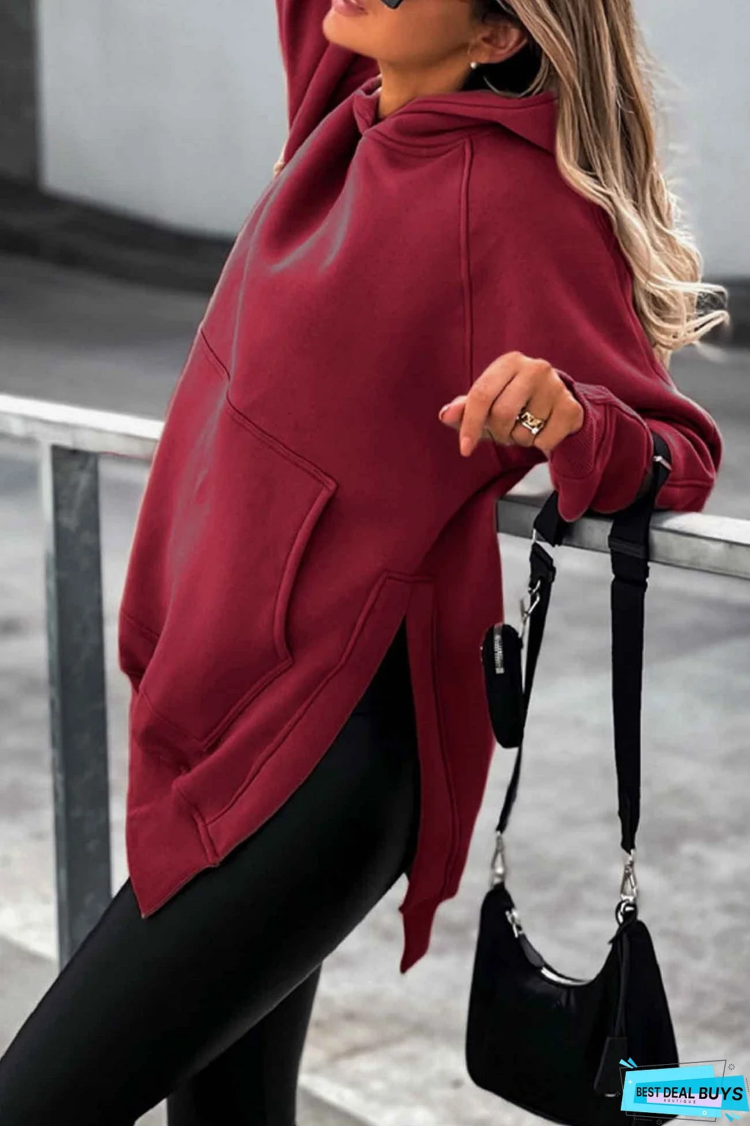 Solid color hoodie with pocket slit