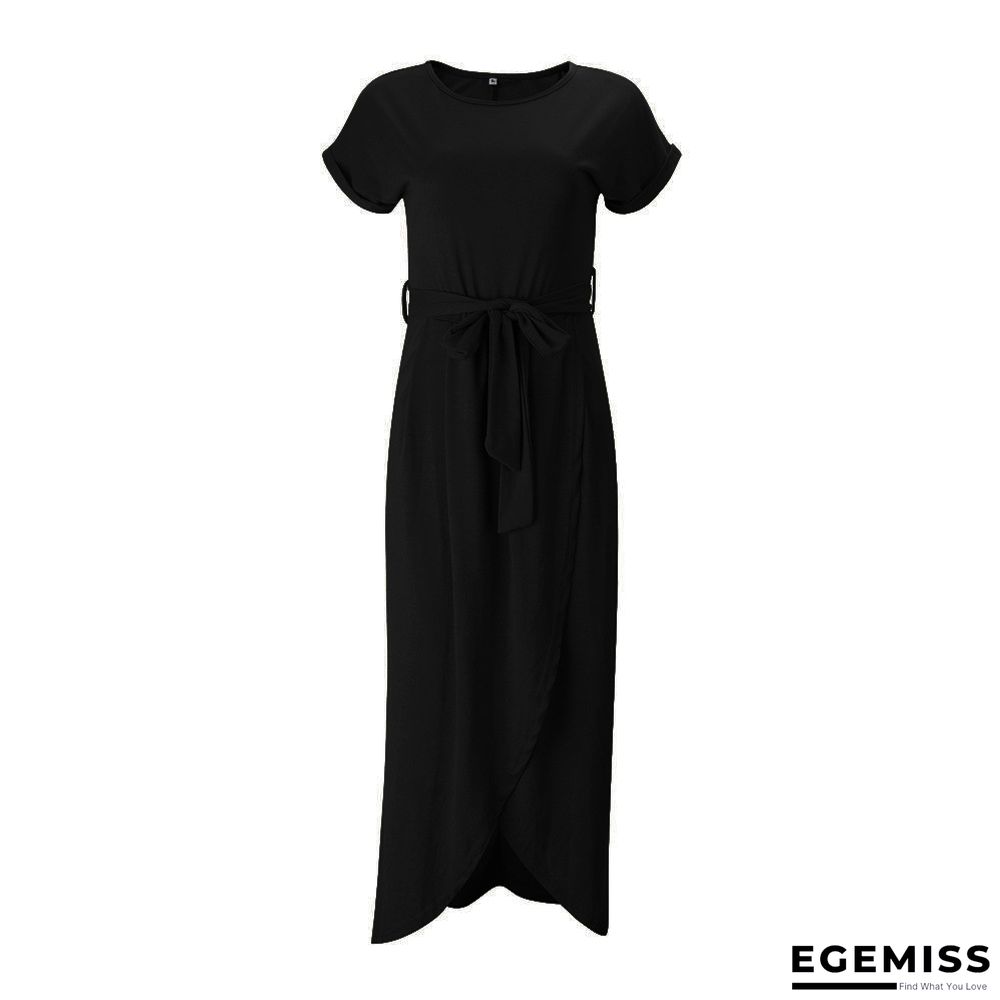 Irregular Dress with Flat Round Neck In Solid Color | EGEMISS