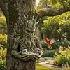 Bird Feeding Sculpture with Hidden Hang Hole Ancient Tree Bird Feeder Resin Birds Feeding Station Ornament for Patio/Backyard/Balcony