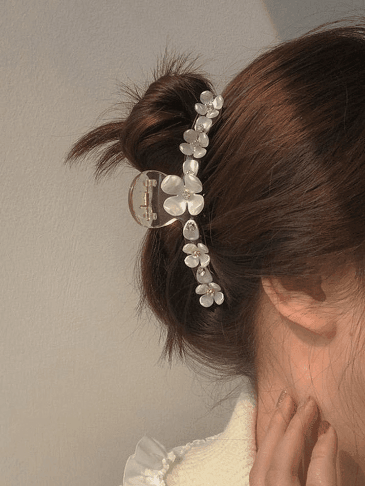 Brownm Rhinestone Decor Floral Hair Claw