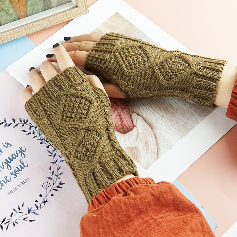 Letclo™  Diamond-shaped Jacquard Half-finger Gloves letclo Letclo