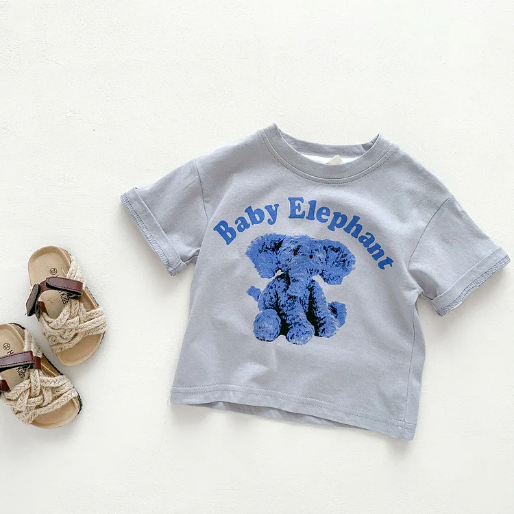 Baby Toddler Boy/Girl Bear and Elephant Print Short Sleeve T-shirt