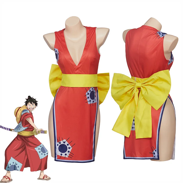 Anime Wano Country Luffy Cosplay Costume Monkey D Luffy Red Suit Female Sexy Red Dress Suit Halloween Party Costumes Outfit