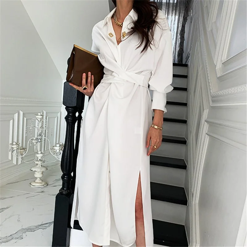 Jangj Alien Kitty Casual Elegance Long Dresses Korean Chic 2021 New Split Dresses Solid Loose Office Lady Sweet Women New Vestidos