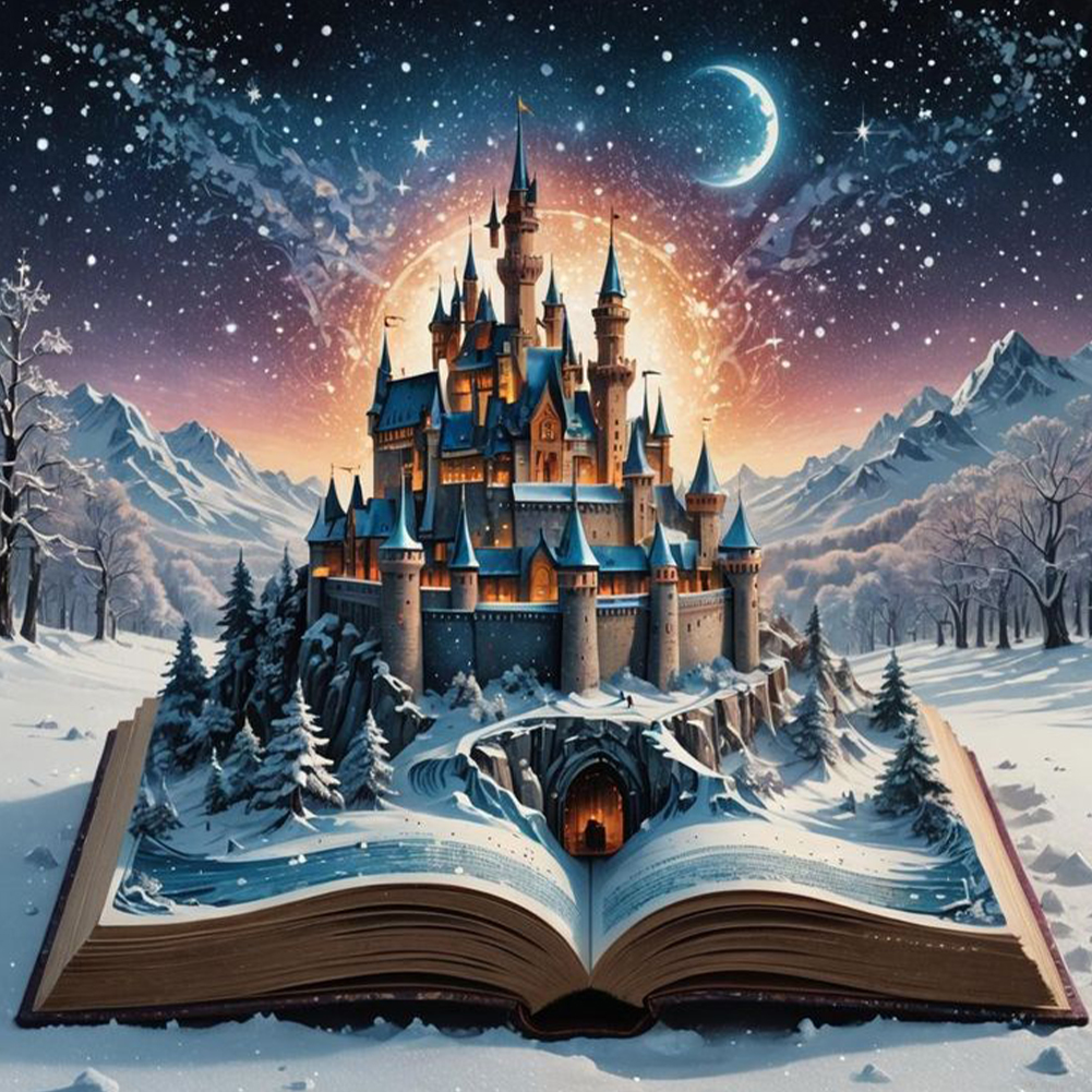Snow Castle In The Book 50*50cm(canvas) full round drill diamond painting