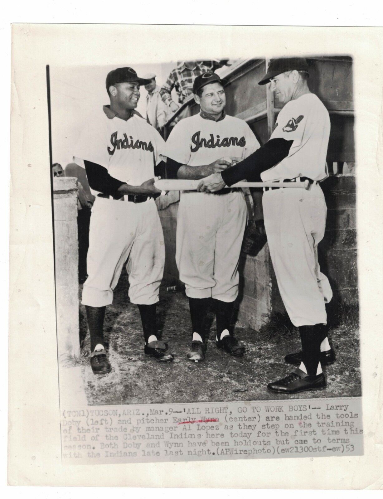 Vintage Larry Doby Earlynn Al Lopez Cleveland Indians AP Baseball Photo Poster painting AO80