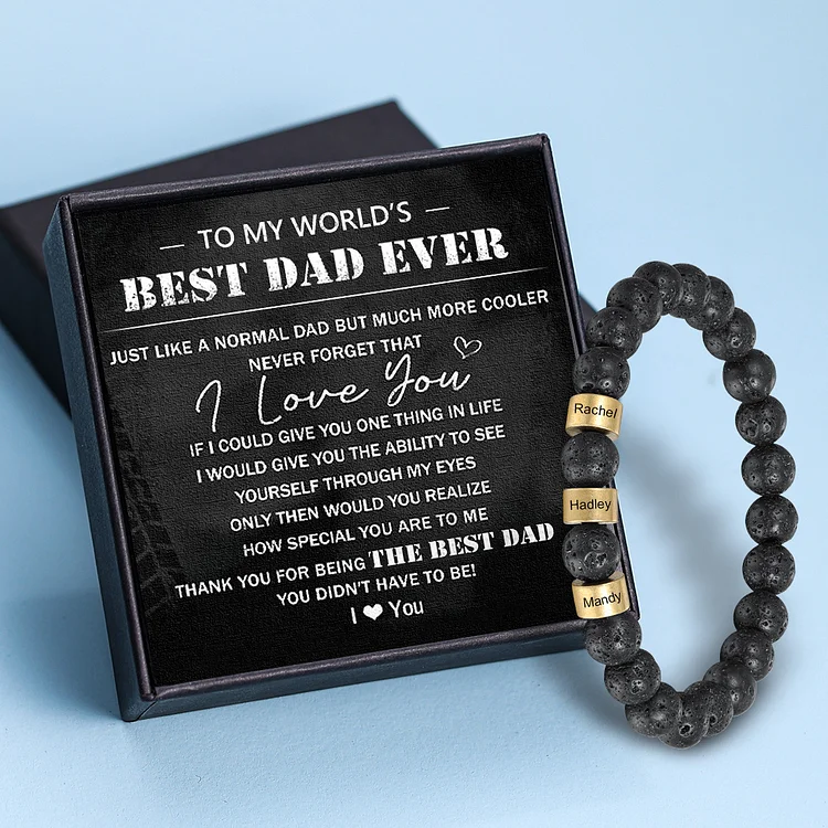 Personalised Beaded Men's Bracelet Custom 3 Names Black Onyx Bracelet Tiger Eye Bracelet Gift for Dad