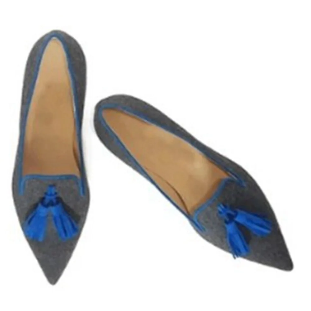 Breakj Pointed Toe Flat Shoes Elegant Low Heel Fringe Mules Women New Brand Concise mxed-color Mules