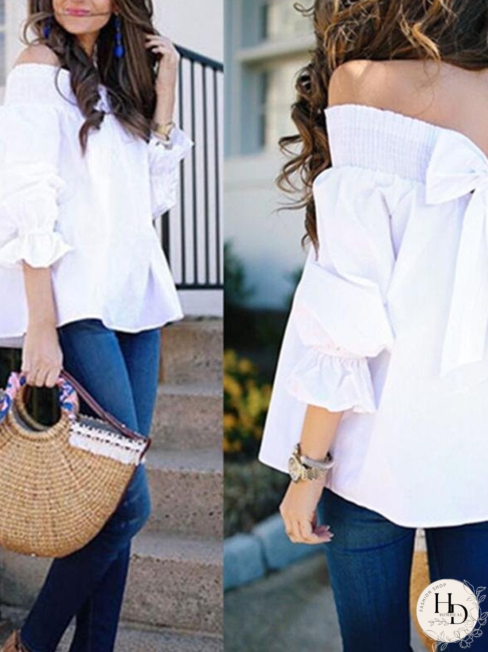 Women Sexy Off Shoulder Strapless Bowknot Slash Neck Shirts Casual Loose Plus Size Blouse Tops