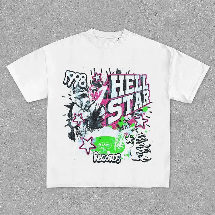 Sopula Vintage Hellstar Graffiti Print Casual Cotton T-Shirt