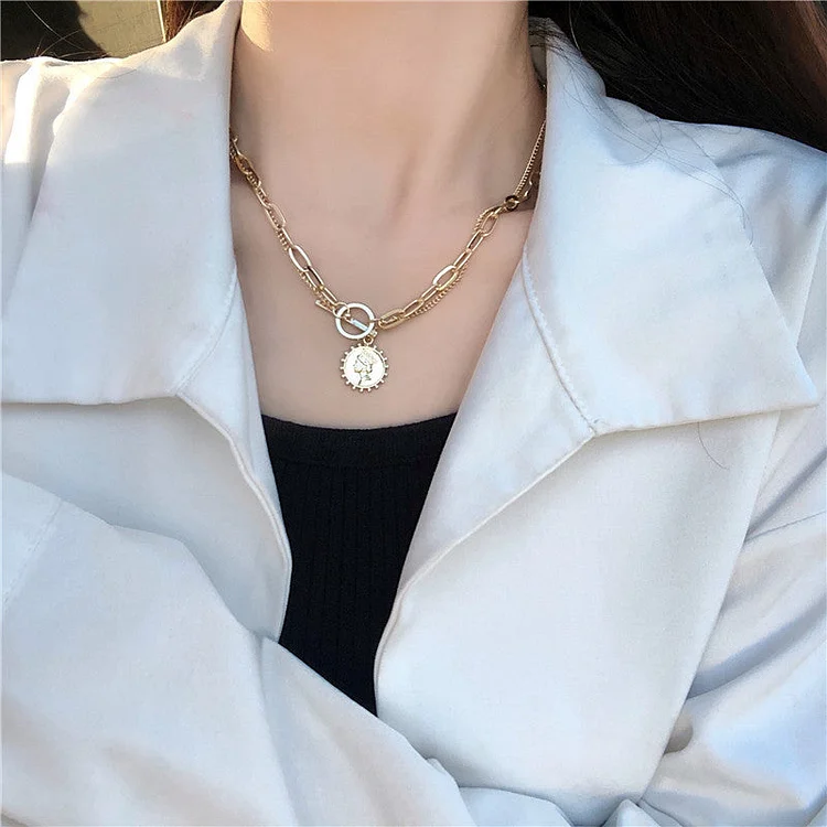 Portrait Double Necklace Metal Chain Pendant Clavicle Chain