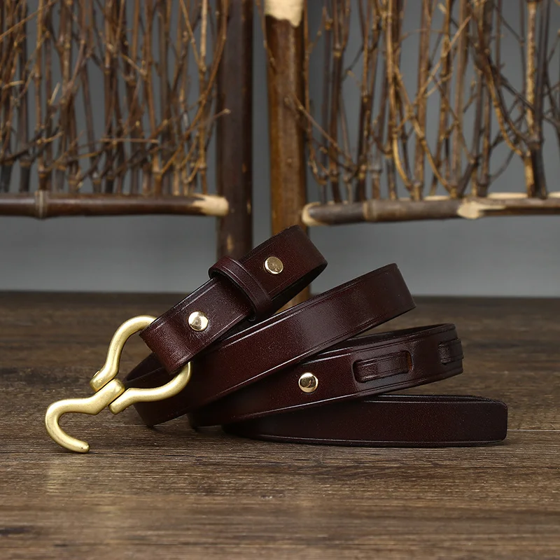 Women's RetroThin Belt Copper Hook Italian Leather Belt 2.0 CM