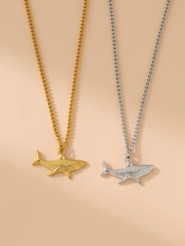 Marine Style Cool Style Shark 304 Stainless Steel 18K Gold Plated Pendant Necklace