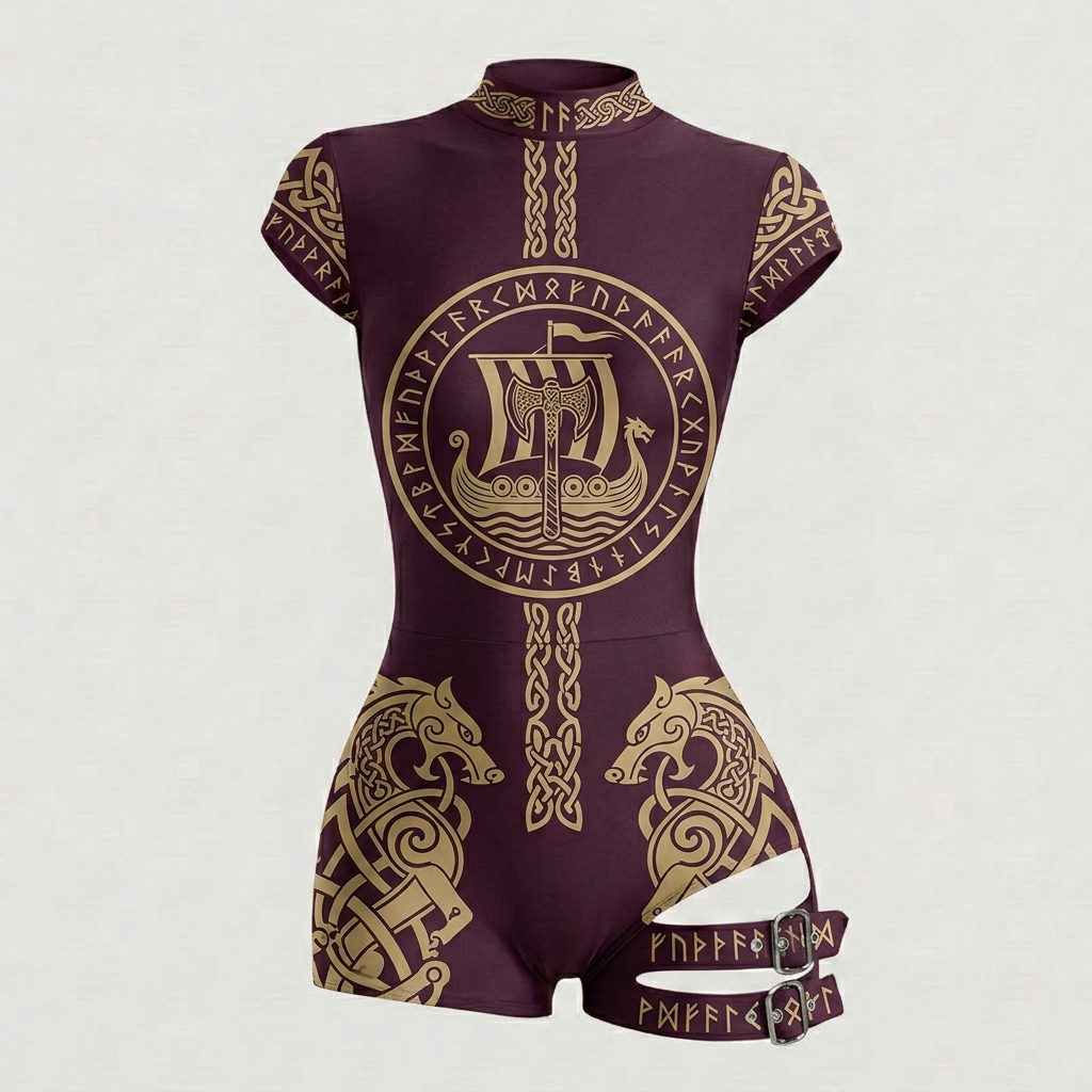 Viking-Style Tight-Fitting Swimsuit Bodysuit