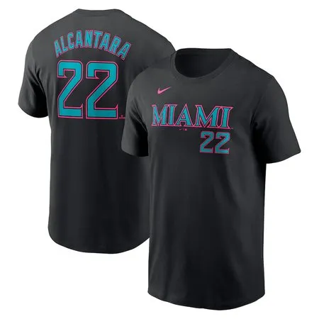 Men's Miami Marlins #22 Sandy Alcantara  Black 2025 City Connect Fuse Name & Number T-Shirt