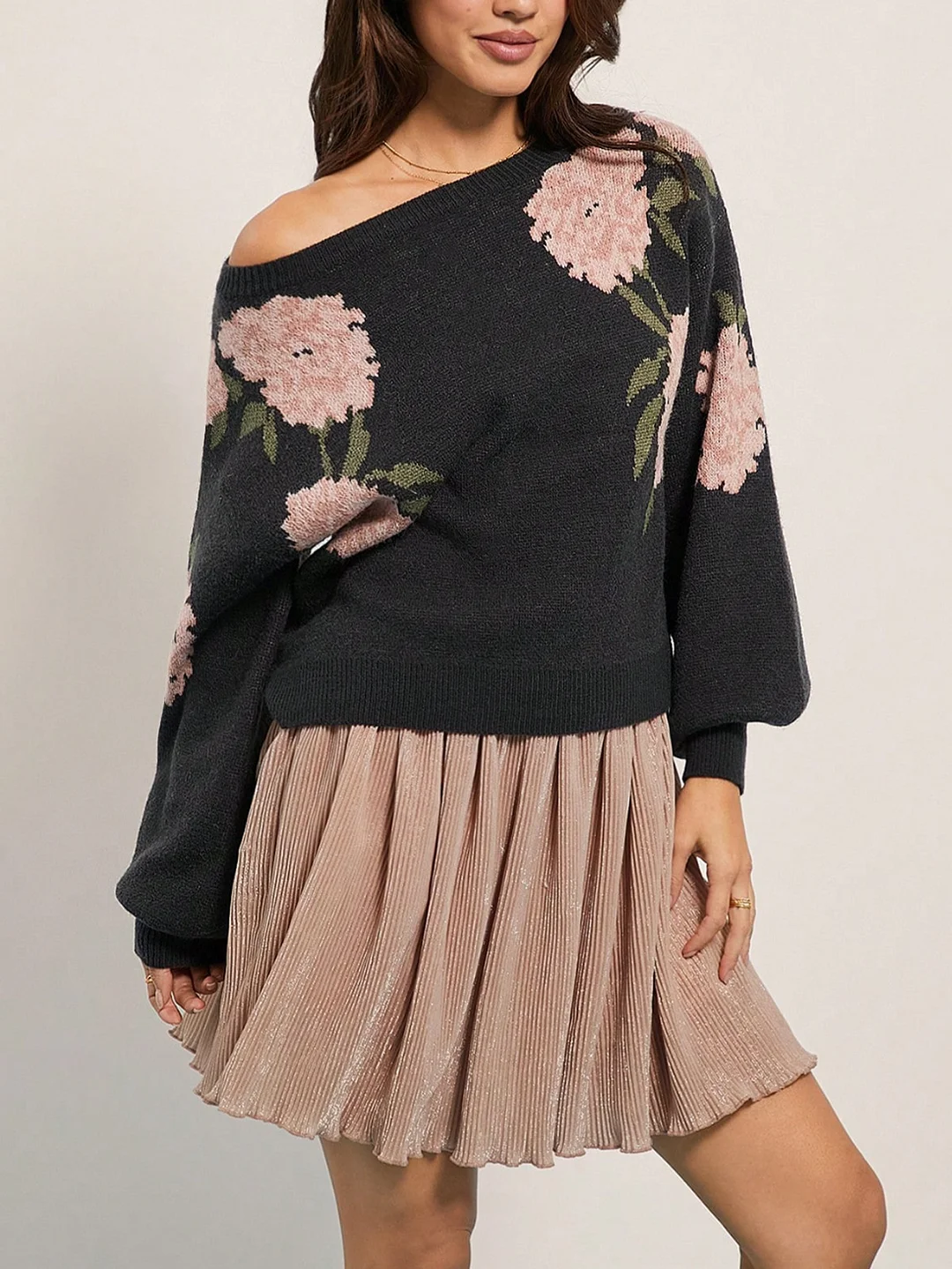Athvotar Athvotar And Winter 2025 New One-Word Flower Tie Brae Sweater Female Korean Version Of Loose Leisure Lazy Knitwear
