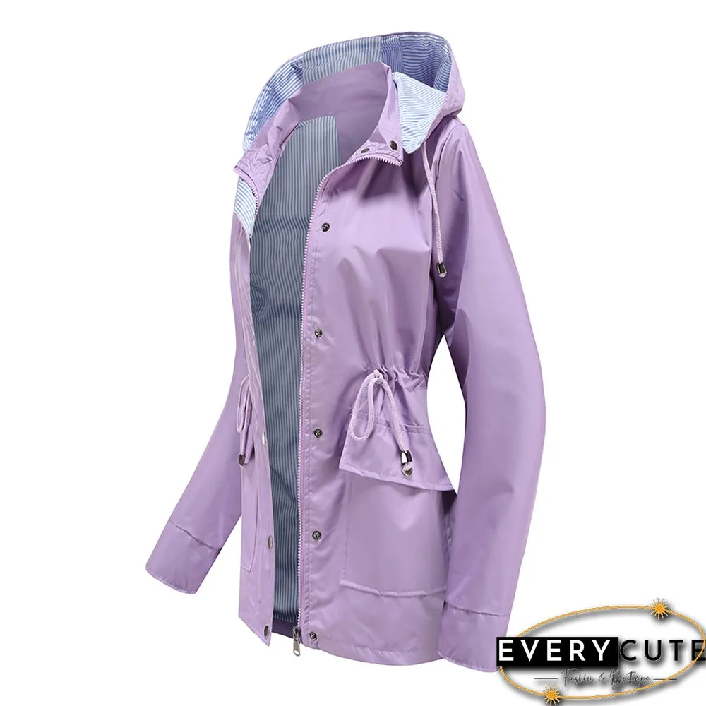 Light Purple Hooded Detachable Windproof Plus Size Windbreaker