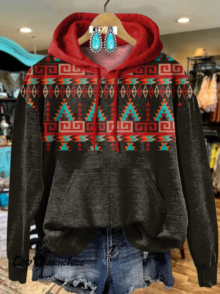 Red Black Vintage Aztec Print Hoodie Casual Sweatshirt Multicolor / S