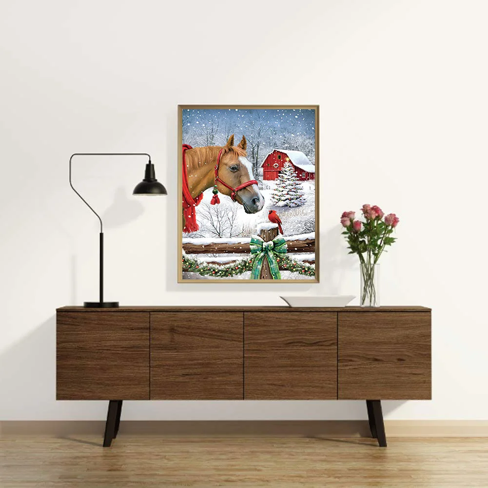 Diamond Painting - Full Round Drill - Christmas Horse(30*40cm)