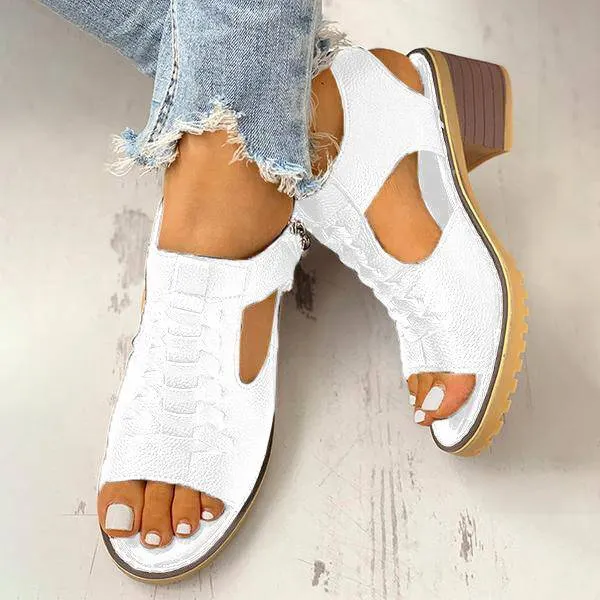 Libiyi Peep Toe Cutout Zipper Chunky Heeled Sandals （get free shipping）