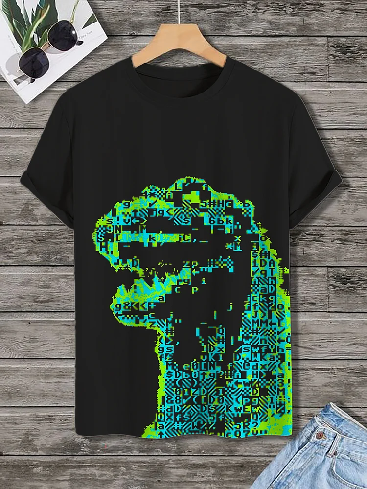 Men's Glitch Art Code Dinosaur Art Print T-Shirt