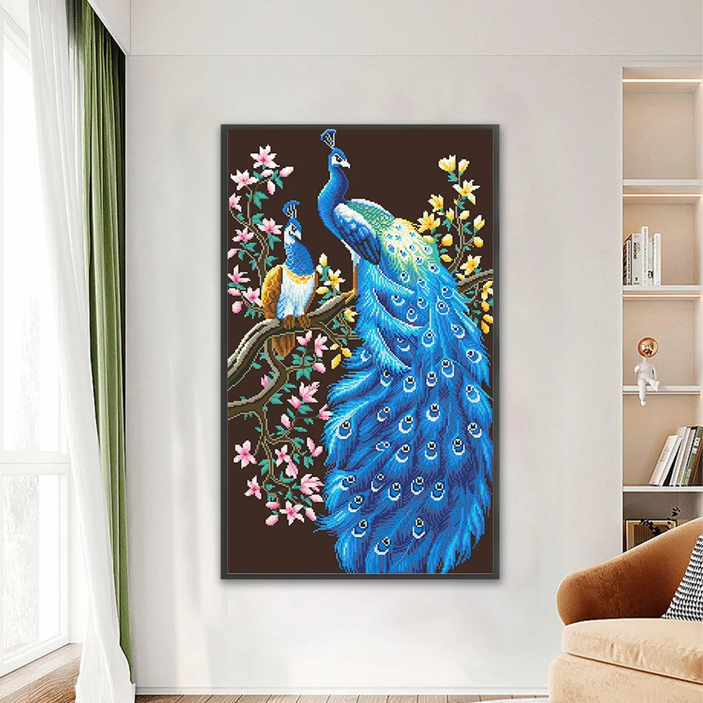 9CT Full Cross Stitch Bead Embroidery - Peacock(Canvas|45*78CM)