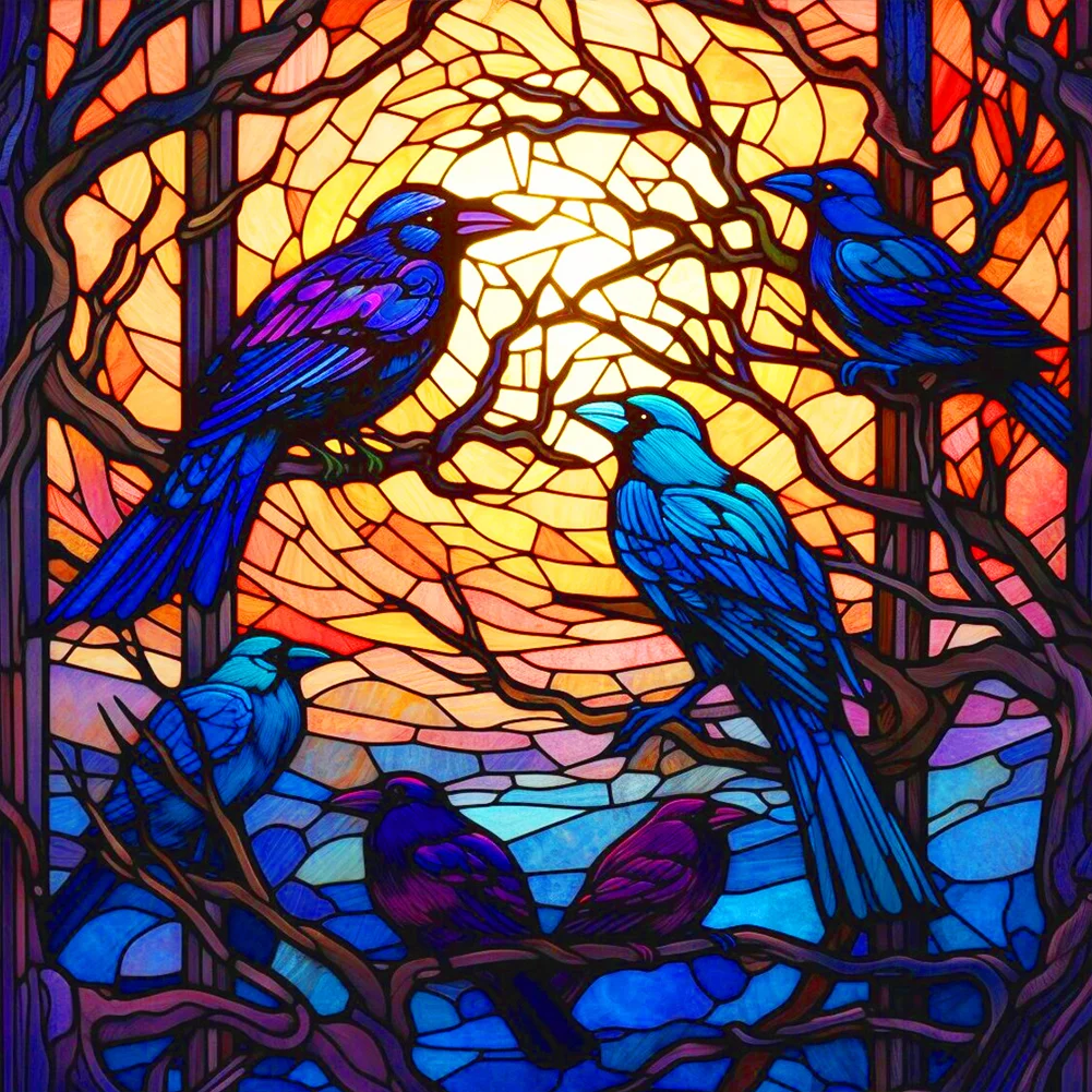Full Round Diamond Painting - Stained Glass Crow(30*30cm)