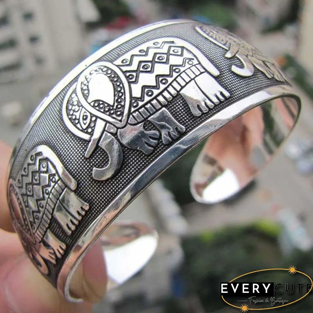 Elephant Tibetan Tibet Silver Totem Bangle Cuff Bracelet Gift Forever