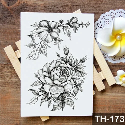 Waterproof Temporary Tattoo Stickers Rose Flowers Leaves Colorful Flash Tatto Sexy Arm Neck Body Art Fake Tattoos For Women Men