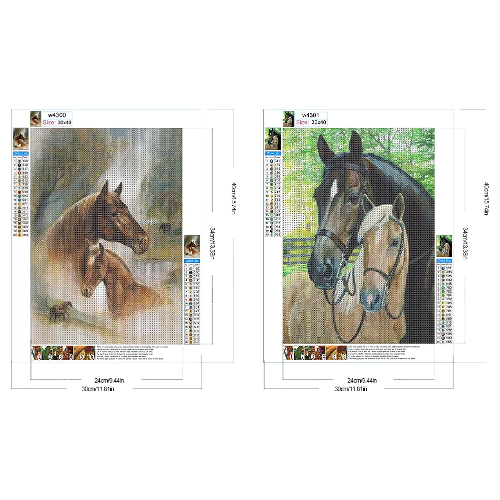 2pcs Diamond Painting - Full Round Drill - Horse(Canvas|30*40cm)